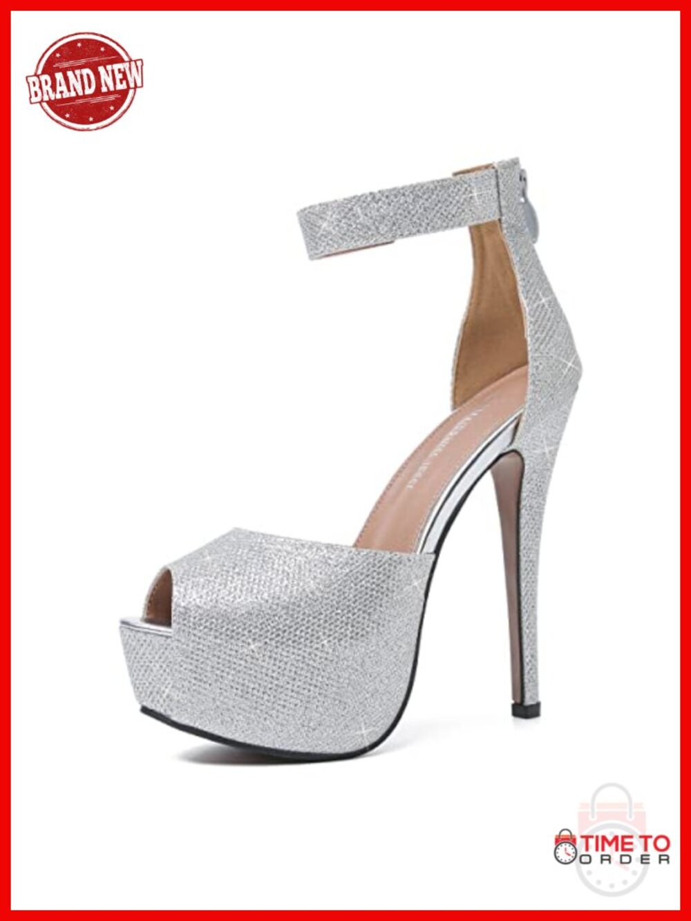 Platform High Heel Sandals Ankle Strap Peep Toe Stiletto Synthetic Leather